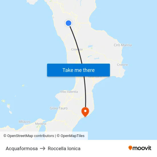 Acquaformosa to Roccella Ionica map