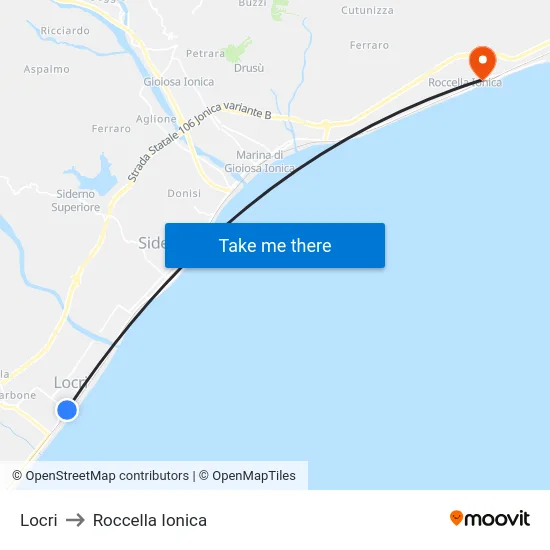 Locri to Roccella Ionica map