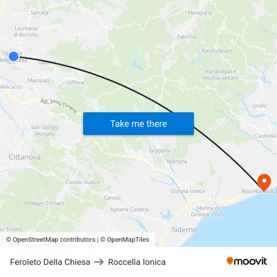 Feroleto Della Chiesa to Roccella Ionica map