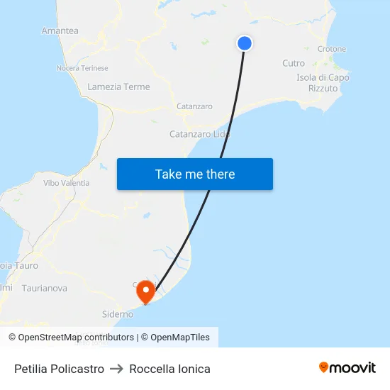 Petilia Policastro to Roccella Ionica map