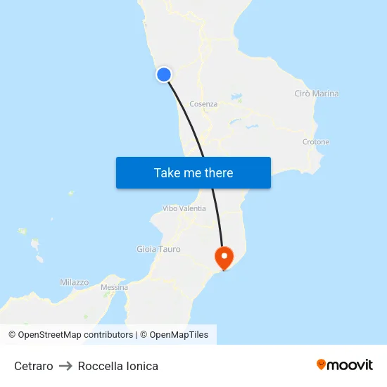 Cetraro to Roccella Ionica map
