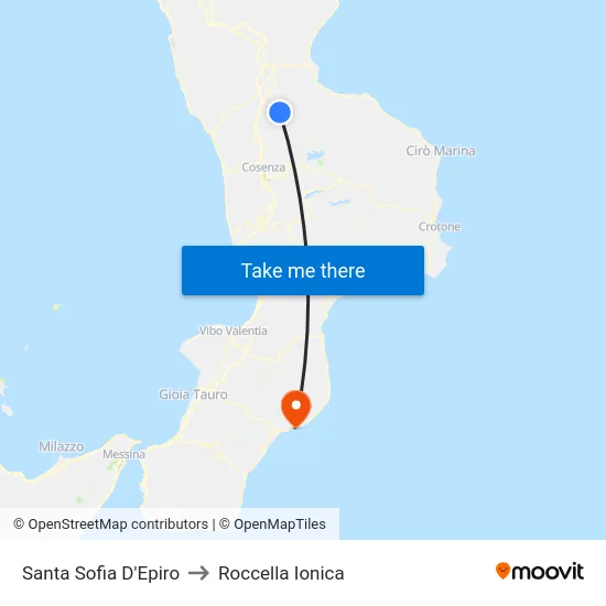 Santa Sofia D'Epiro to Roccella Ionica map