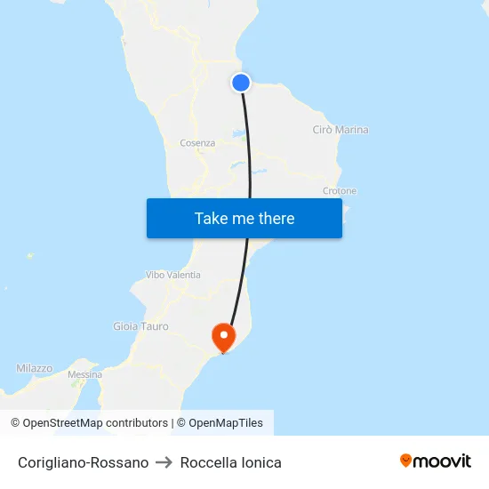 Corigliano-Rossano to Roccella Ionica map