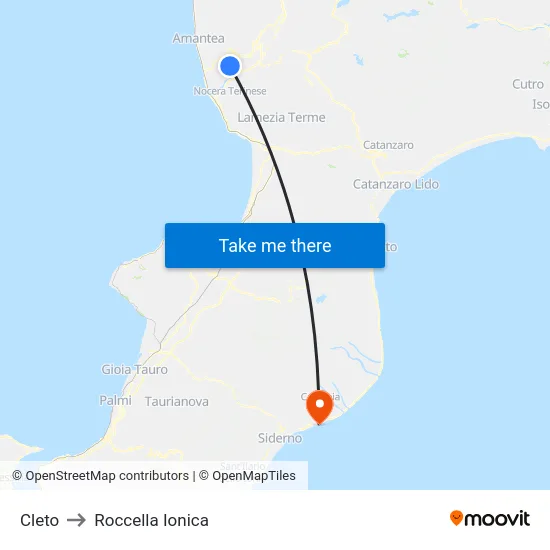 Cleto to Roccella Ionica map