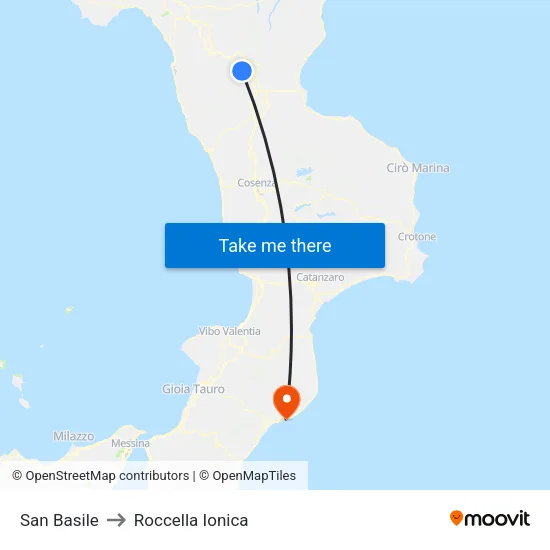 San Basile to Roccella Ionica map