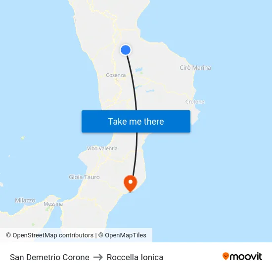 San Demetrio Corone to Roccella Ionica map