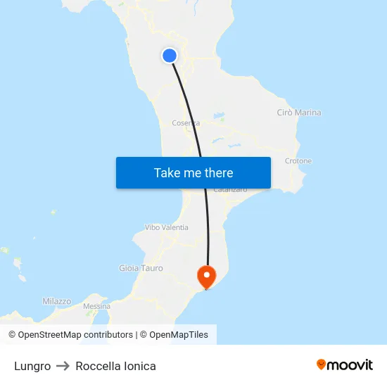 Lungro to Roccella Ionica map