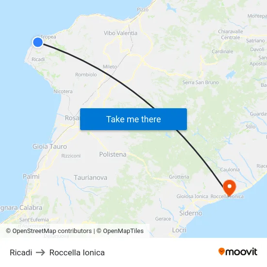 Ricadi to Roccella Ionica map