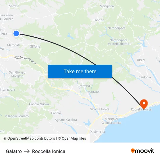 Galatro to Roccella Ionica map