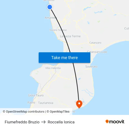Fiumefreddo Bruzio to Roccella Ionica map