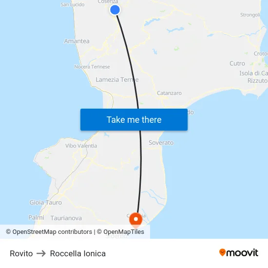 Rovito to Roccella Ionica map