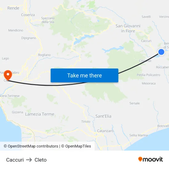 Caccuri to Cleto map