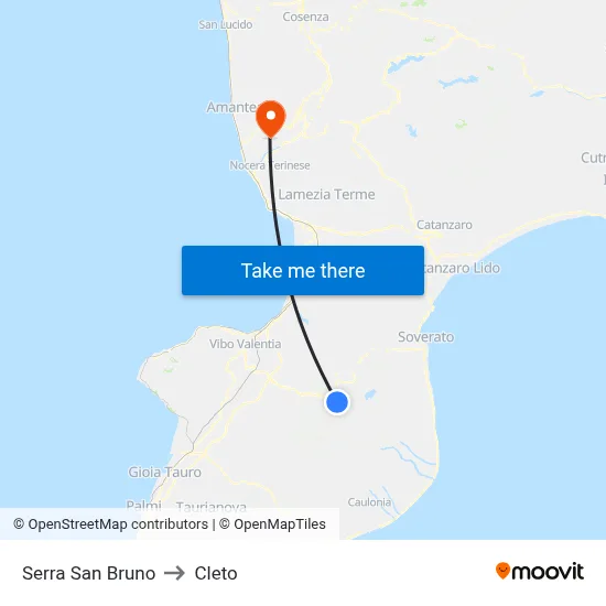 Serra San Bruno to Cleto map