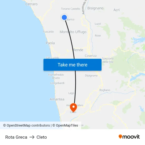 Rota Greca to Cleto map