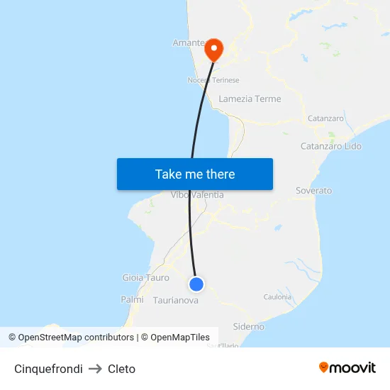Cinquefrondi to Cleto map