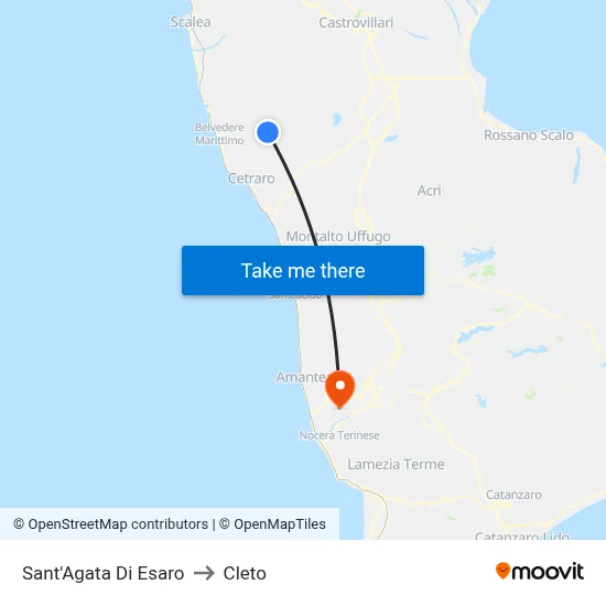 Sant'Agata Di Esaro to Cleto map
