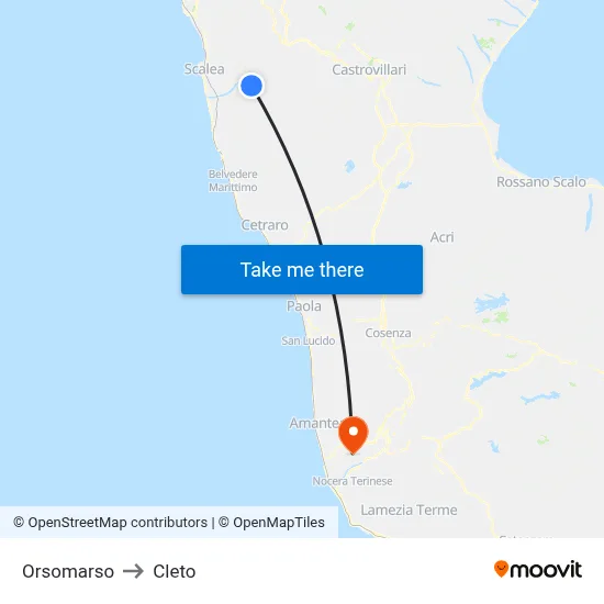 Orsomarso to Cleto map