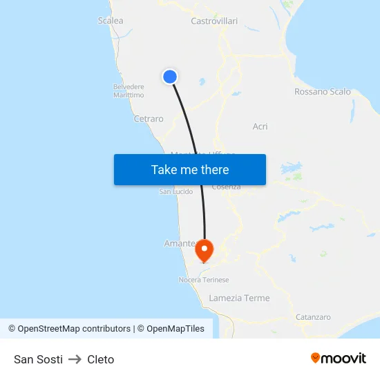 San Sosti to Cleto map