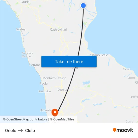 Oriolo to Cleto map