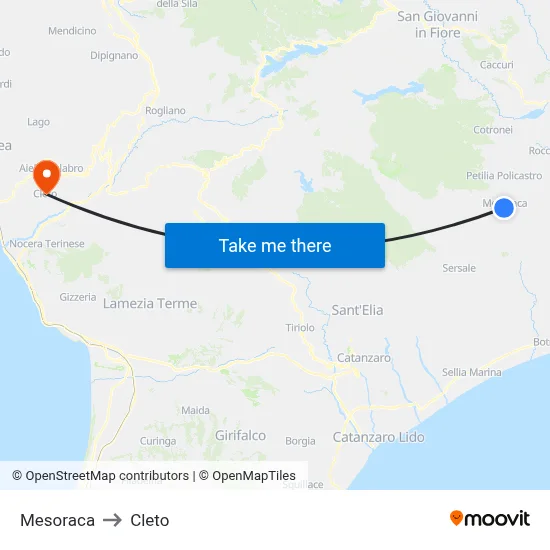 Mesoraca to Cleto map