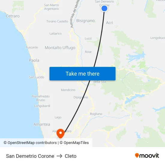 San Demetrio Corone to Cleto map
