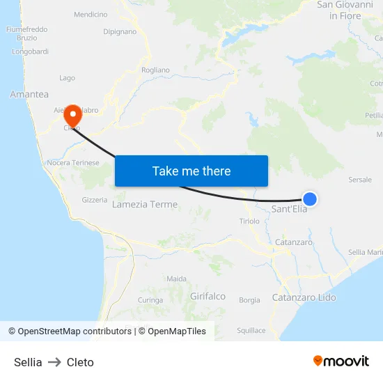 Sellia to Cleto map