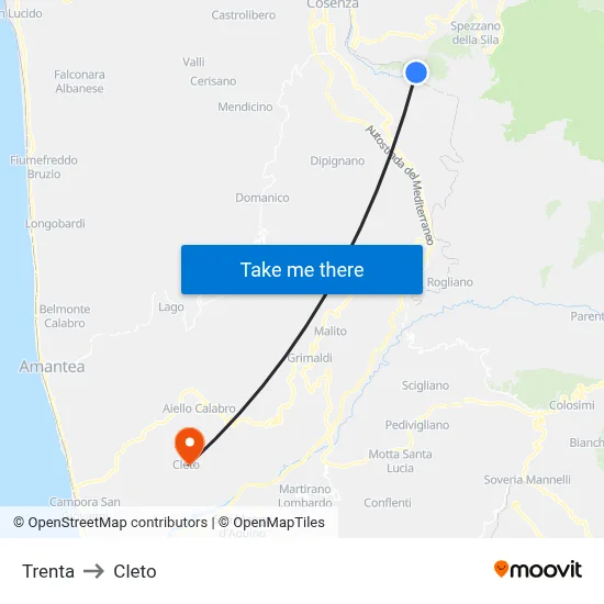 Trenta to Cleto map