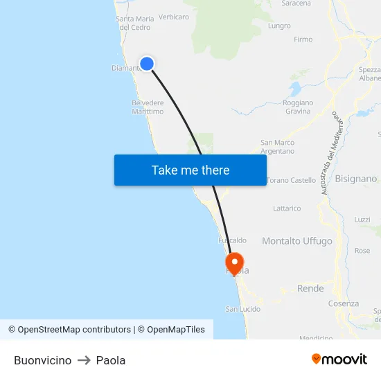 Buonvicino to Paola map
