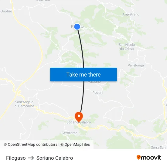 Filogaso to Soriano Calabro map