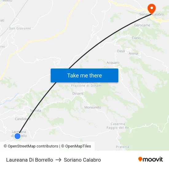 Laureana Di Borrello to Soriano Calabro map
