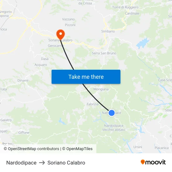 Nardodipace to Soriano Calabro map
