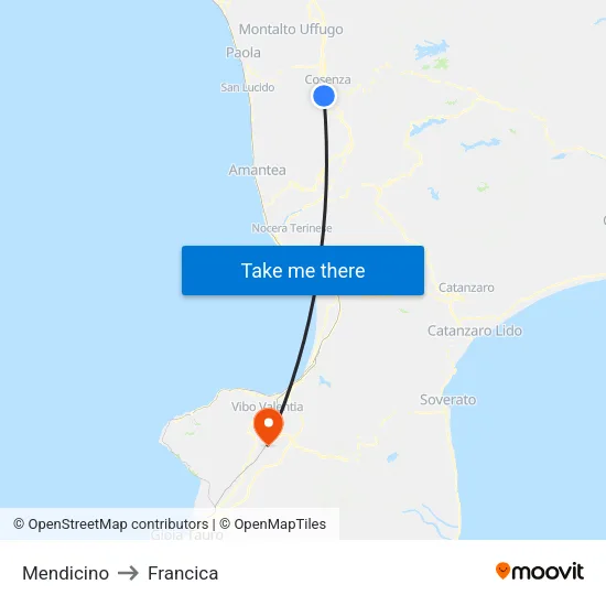 Mendicino to Francica map