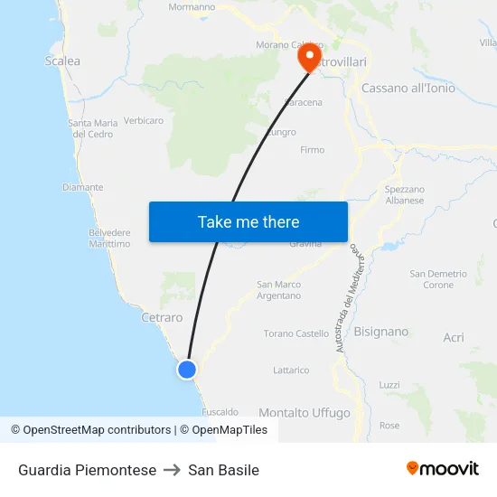 Guardia Piemontese to San Basile map