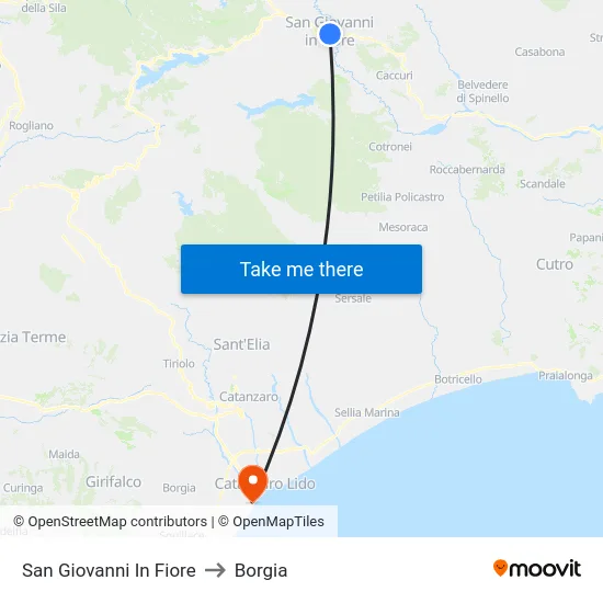 San Giovanni In Fiore to Borgia map