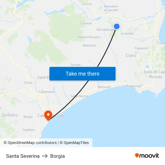 Santa Severina to Borgia map