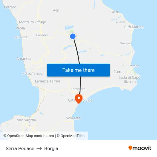 Serra Pedace to Borgia map
