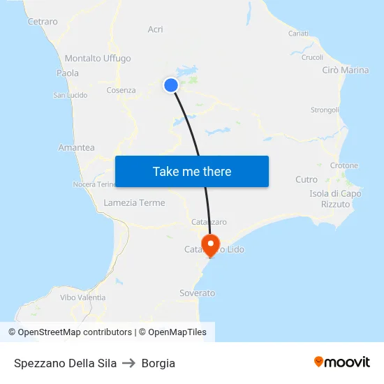 Spezzano Della Sila to Borgia map