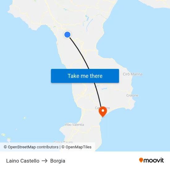 Laino Castello to Borgia map
