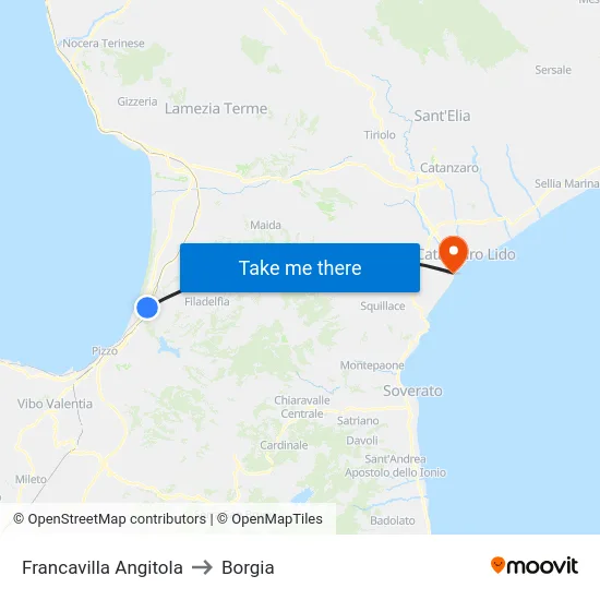 Francavilla Angitola to Borgia map