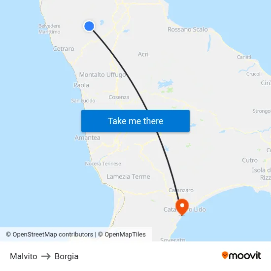 Malvito to Borgia map