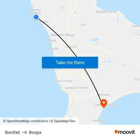 Bonifati to Borgia map