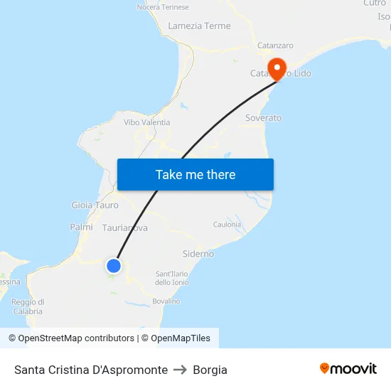 Santa Cristina D'Aspromonte to Borgia map