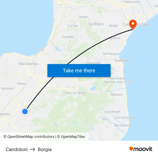 Candidoni to Borgia map