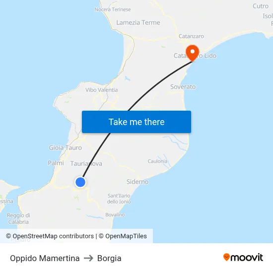 Oppido Mamertina to Borgia map