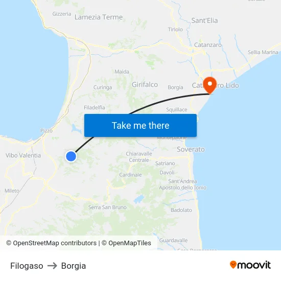 Filogaso to Borgia map