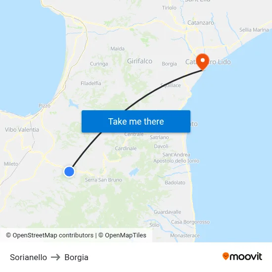 Sorianello to Borgia map
