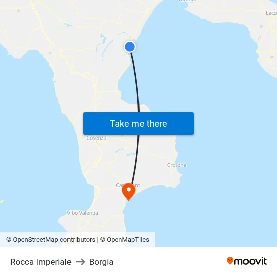Rocca Imperiale to Borgia map