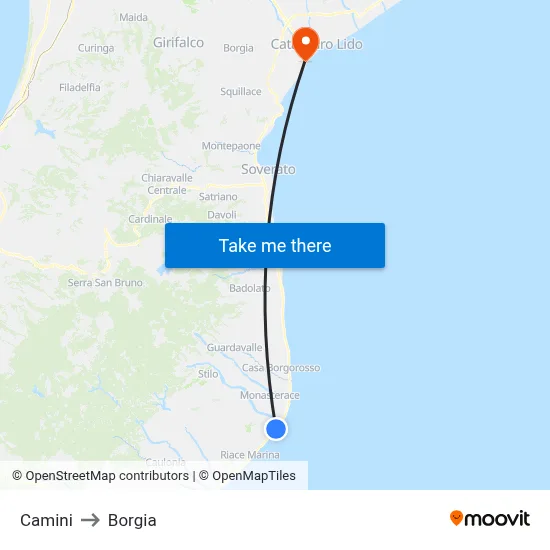 Camini to Borgia map