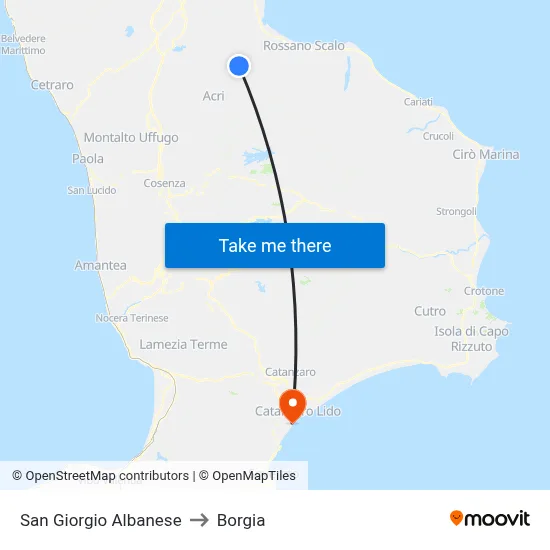 San Giorgio Albanese to Borgia map