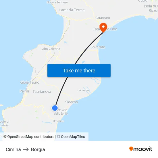 Ciminà to Borgia map